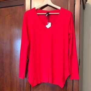 bobi Bright Red Long Sleeve V-Neck Top